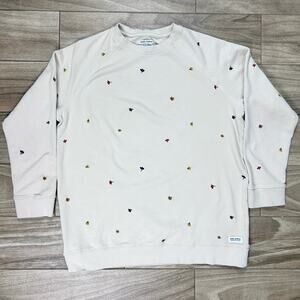 Rare Embroidered Floral Organic Cotton Banks Journal Sweatshirt Cream Mens Large